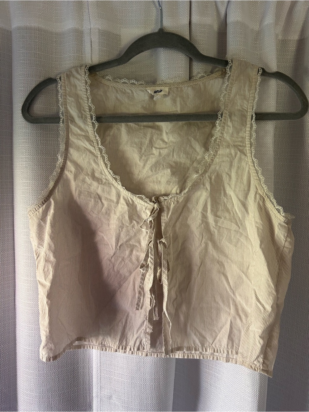 aerie Cream Lace-Trim Tie-Front Camisole